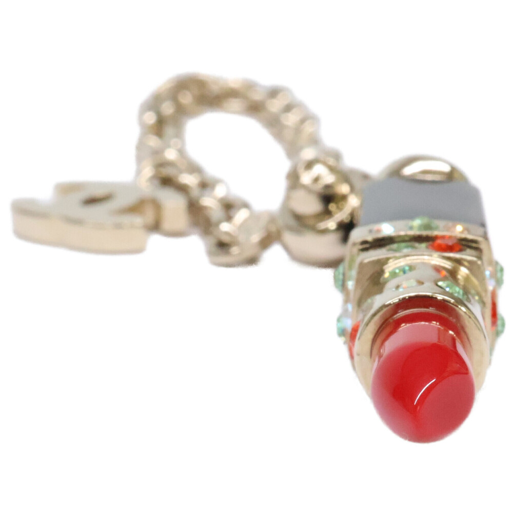 CHANEL 04A Coco Mark Lipstick Motif Rhinestone Charm Gold Color Multicolor Wo... - Picture 3 of 8